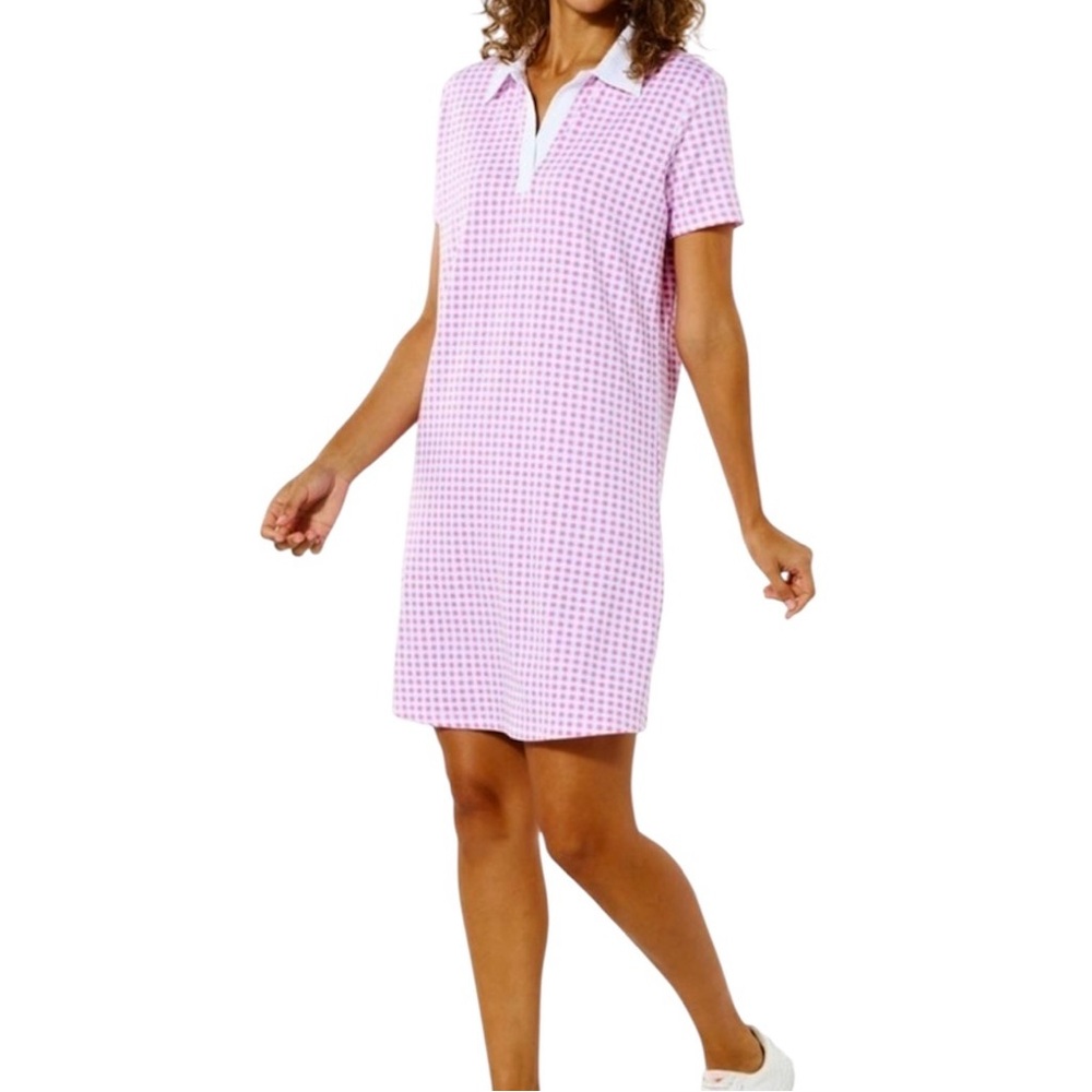 Lacey Chabert French Terry Polo Dress Pink Gingham Size Small NWT Preppy Classic